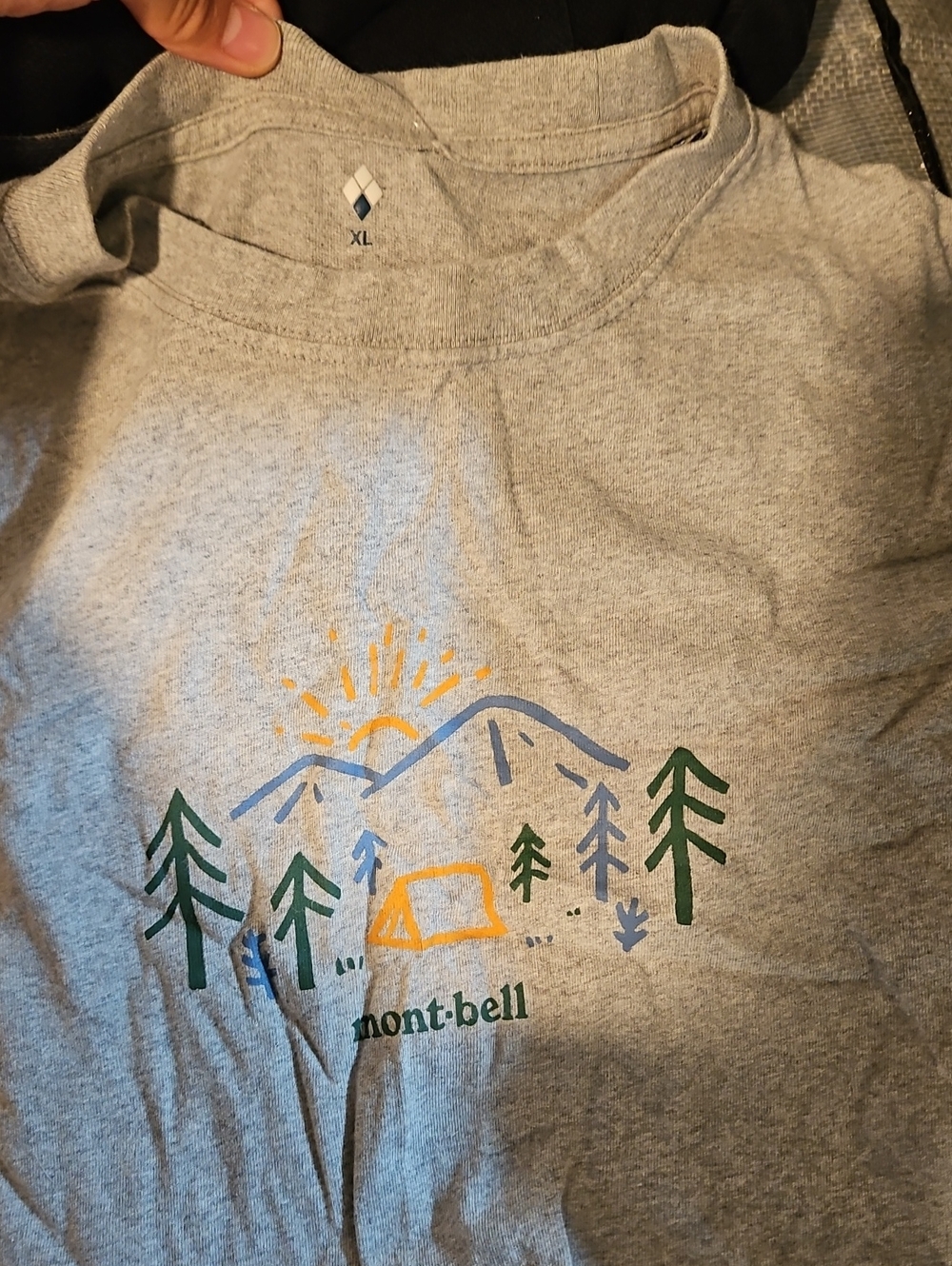 Montbell Hiking Gorpcore Grey Gray Outdoor Tree & Mountain Printed Tree Shirt